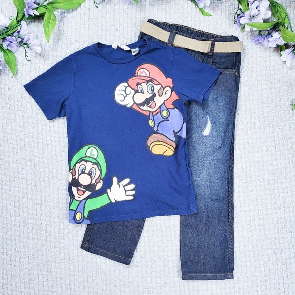 H&M Other - H&M Mario & Luigi top/Wrangler distressed jeans